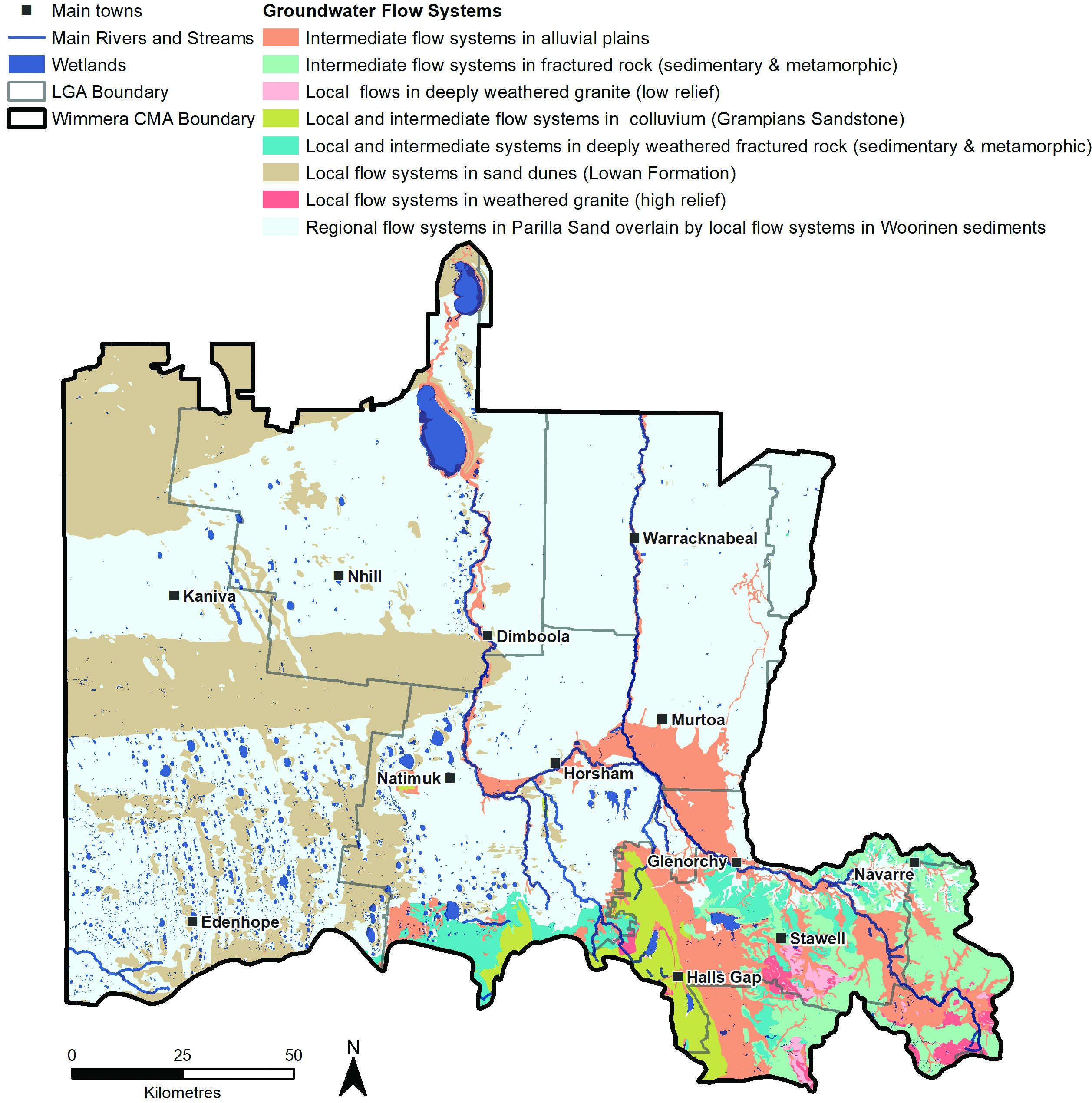 Figure 8: Groundwater flow systems in the Wimmera