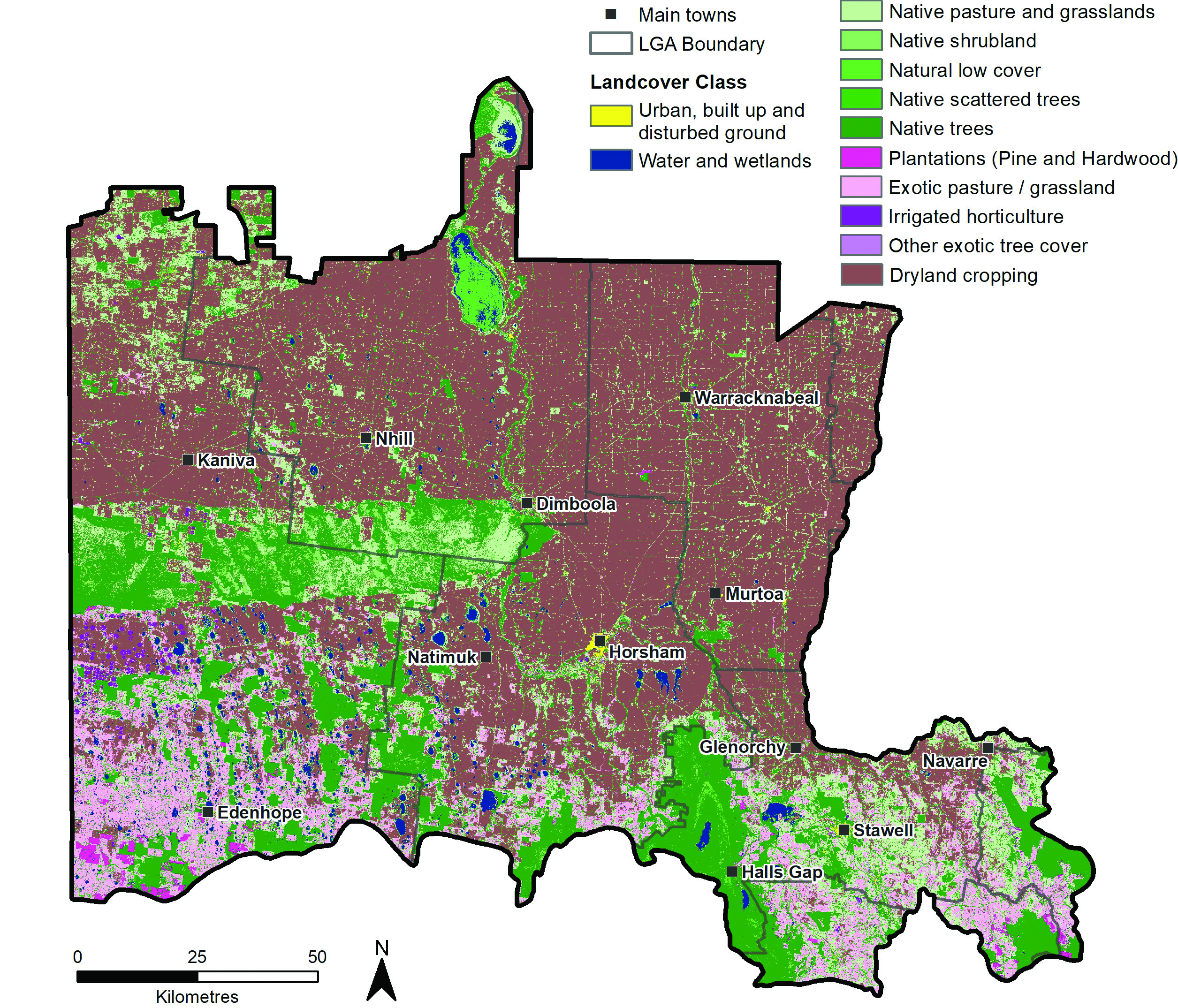 Map showing Victorian Land Cover Time Series ground cover classification for the Wimmera 2015-2019