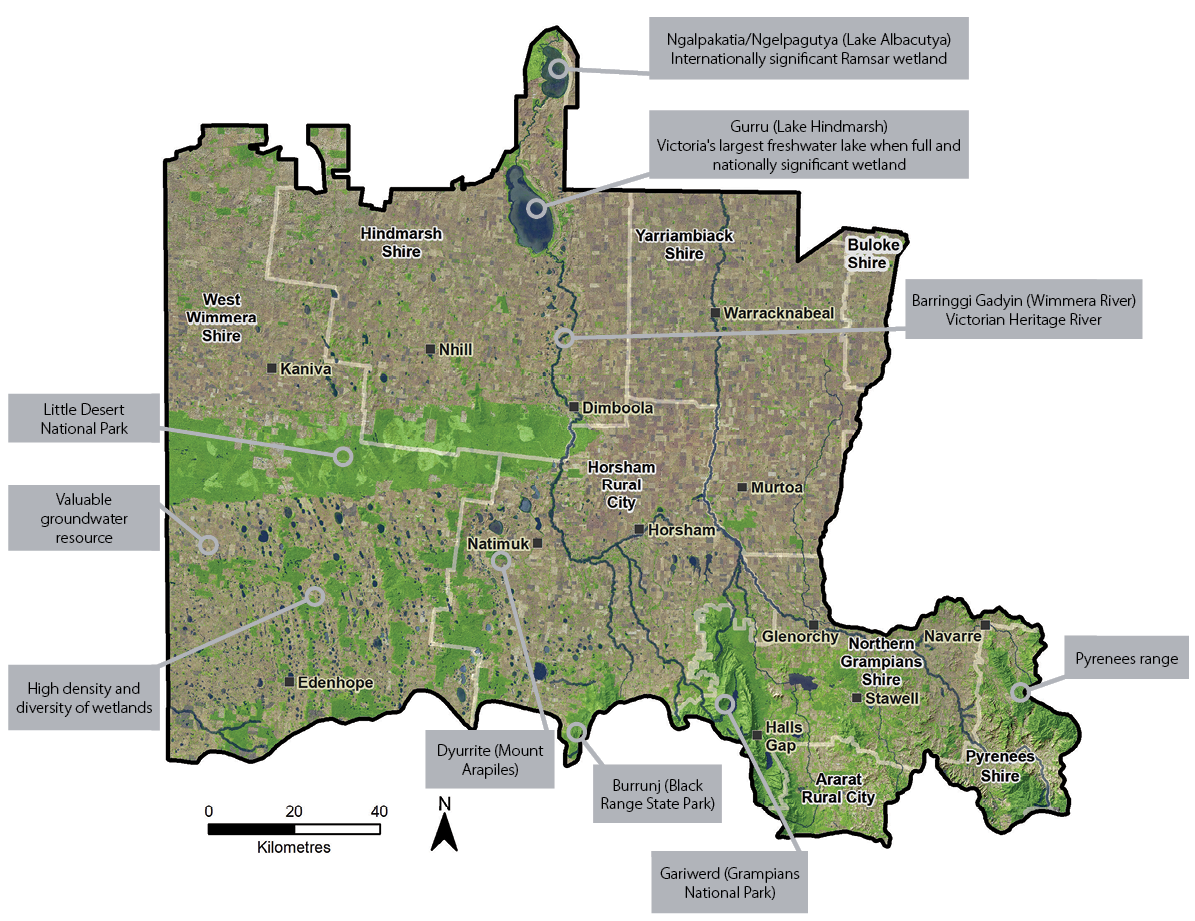 Map of the Wimmera region with links to Local Areas